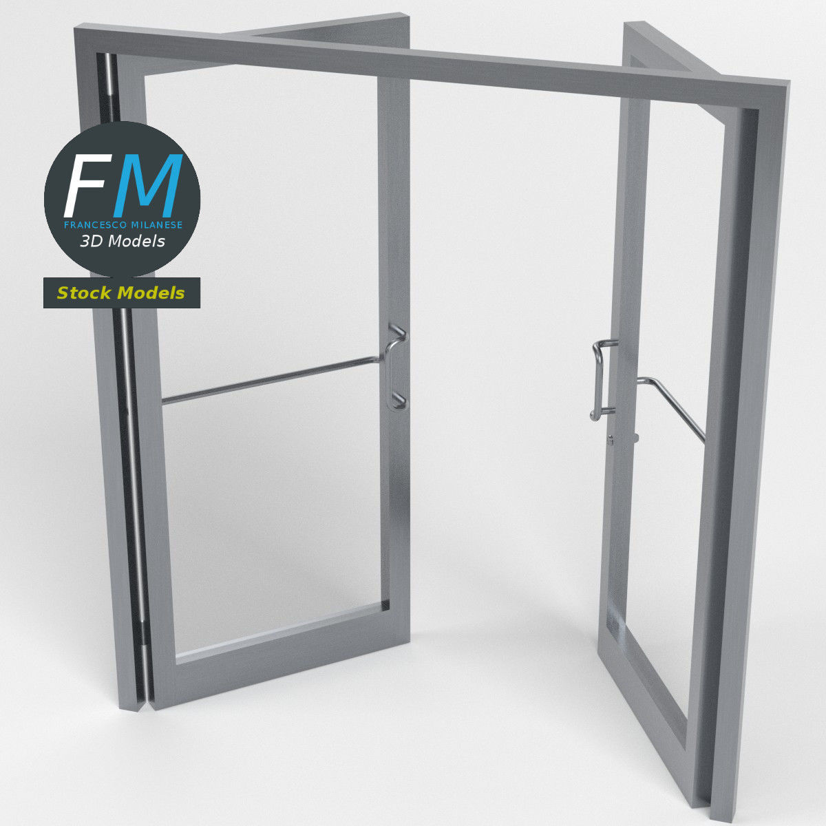 Double storefront glass door 3D model_2