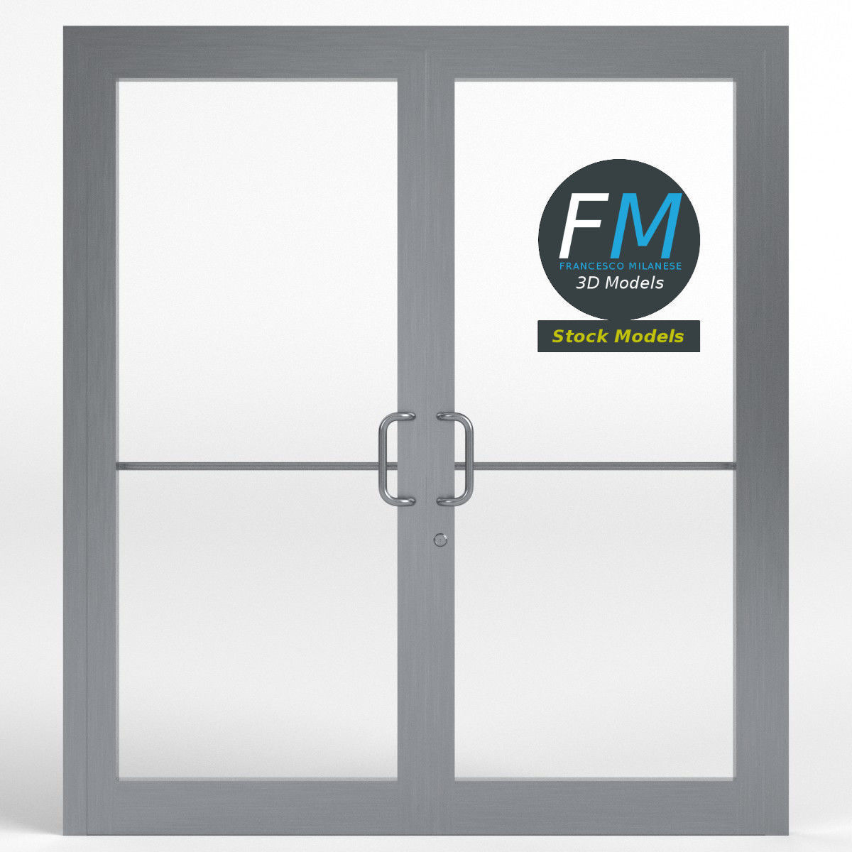 Double storefront glass door 3D model_3