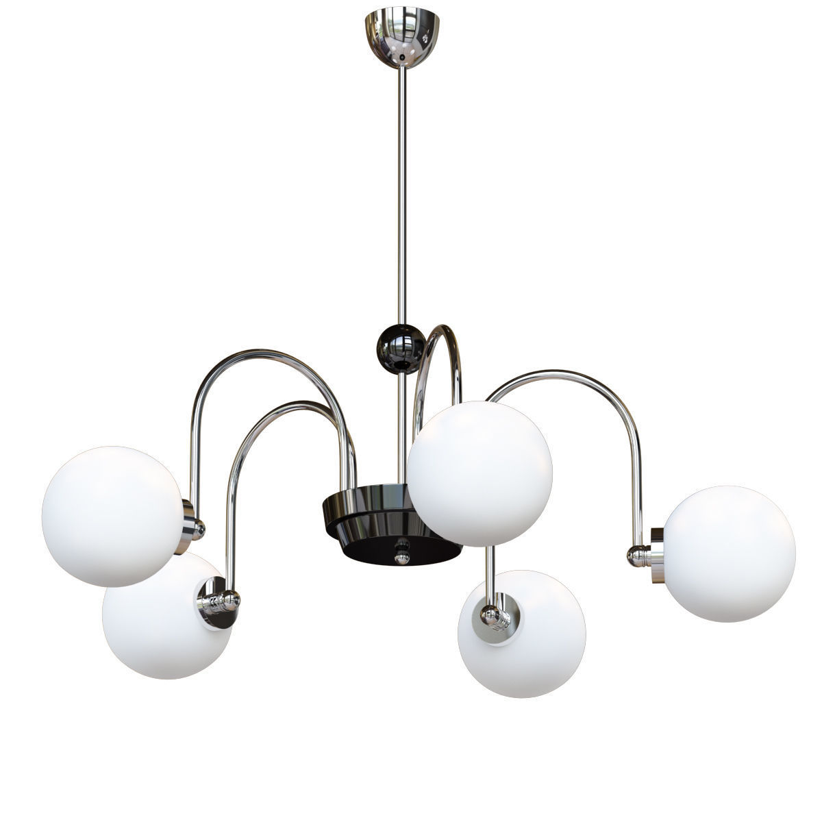 Modern Chrome Chandelier with White Glass Shade 3D model_2