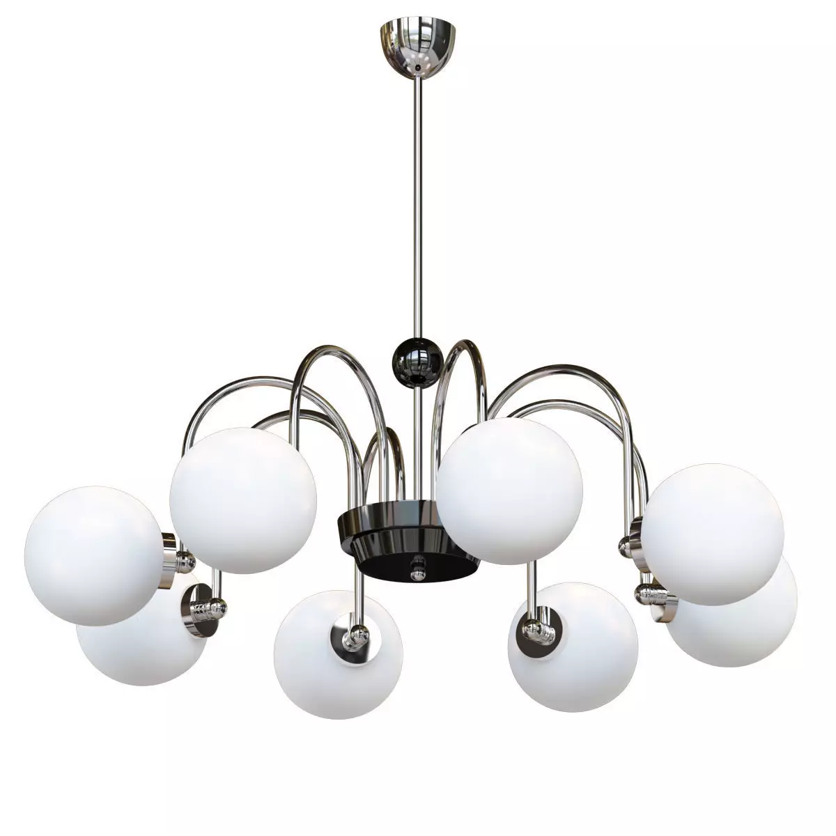 Modern Chrome Chandelier with White Glass Shade 3D model_0