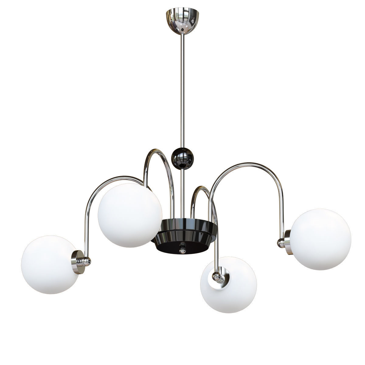Modern Chrome Chandelier with White Glass Shade 3D model_3