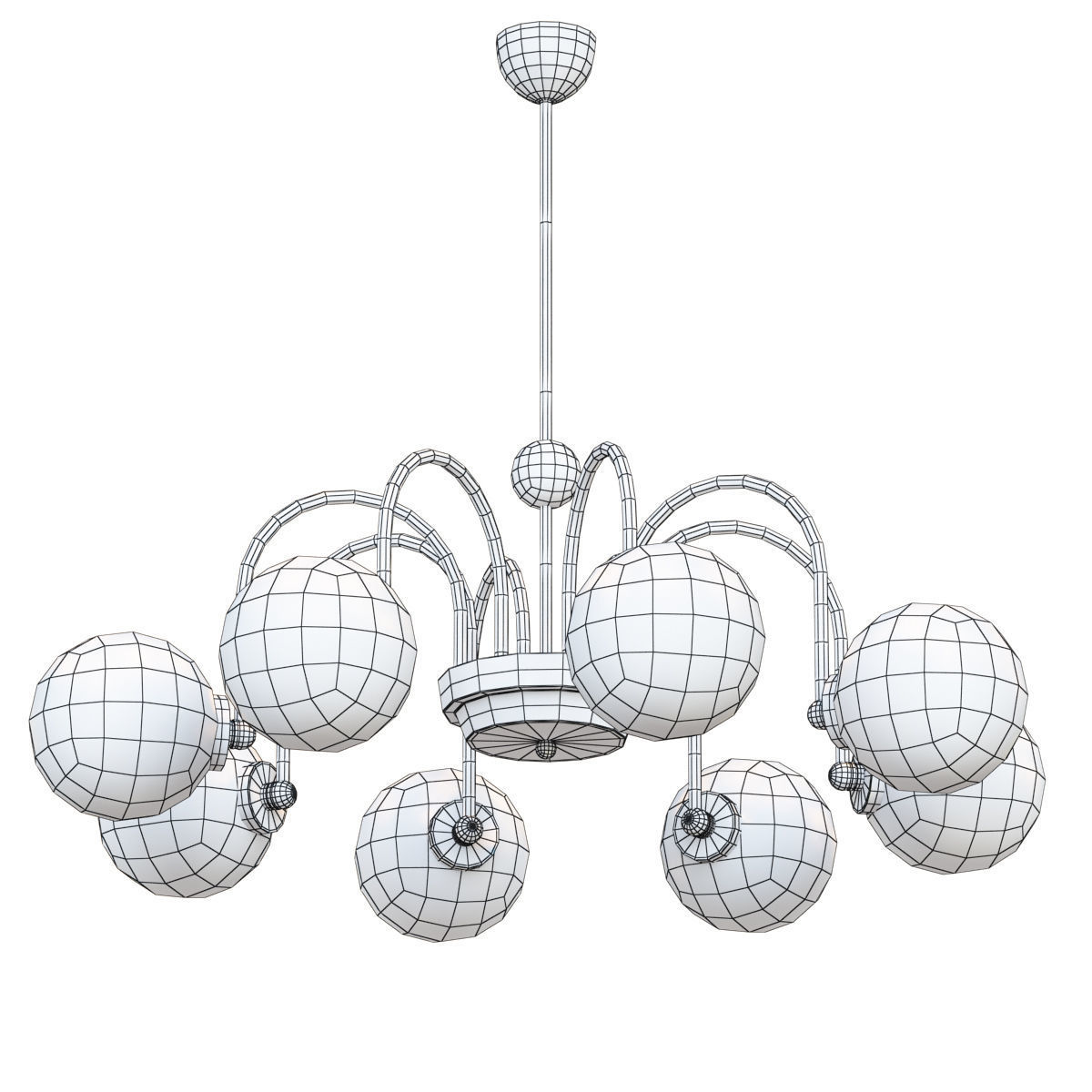 Modern Chrome Chandelier with White Glass Shade 3D model_4