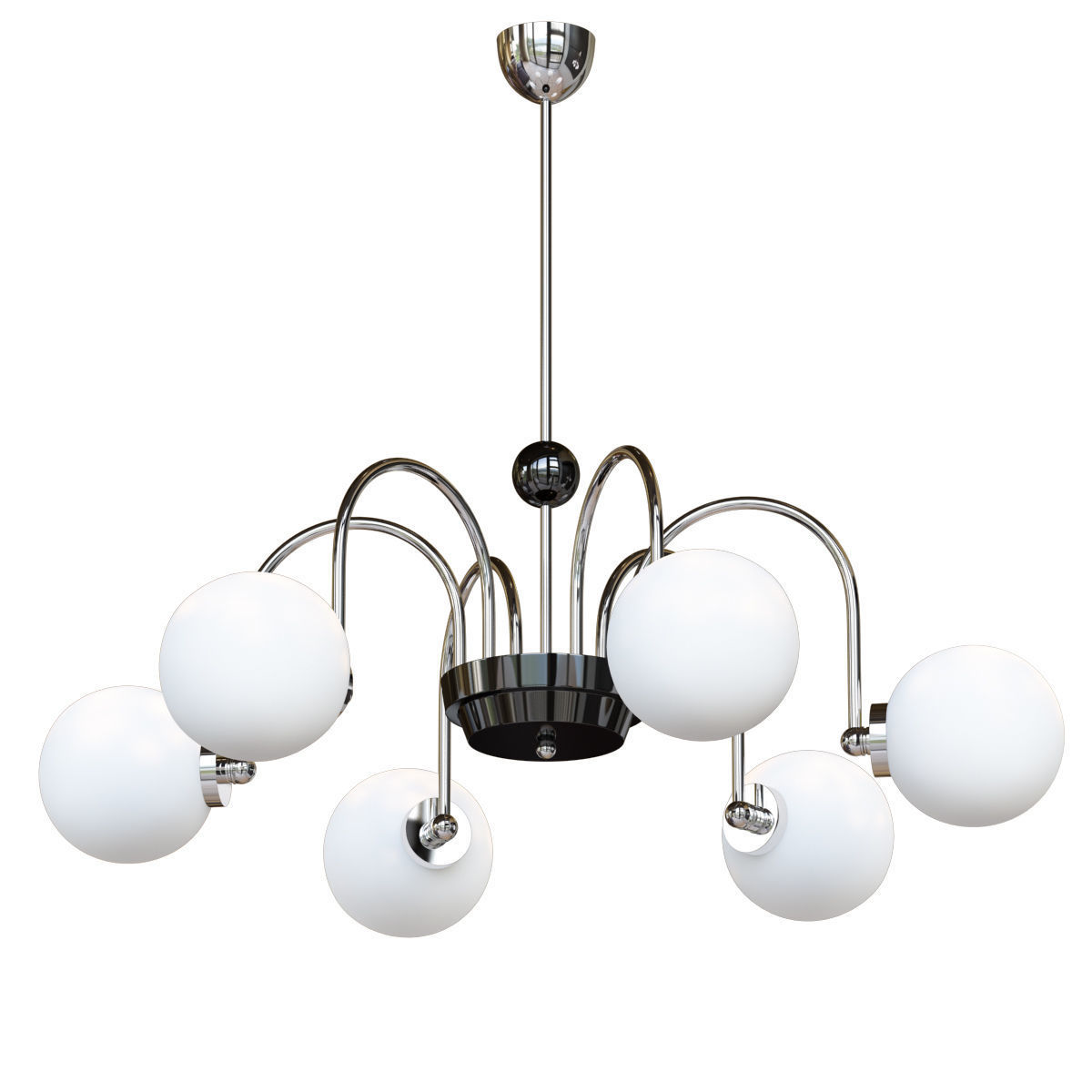 Modern Chrome Chandelier with White Glass Shade 3D model_1