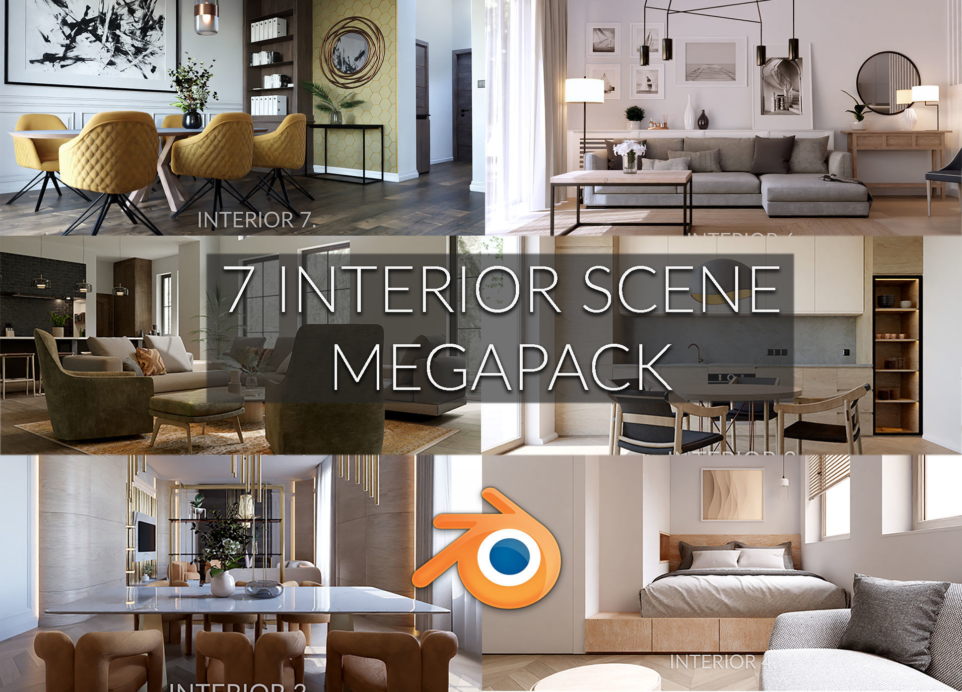 7 Interiors MegaPack 3D model_0