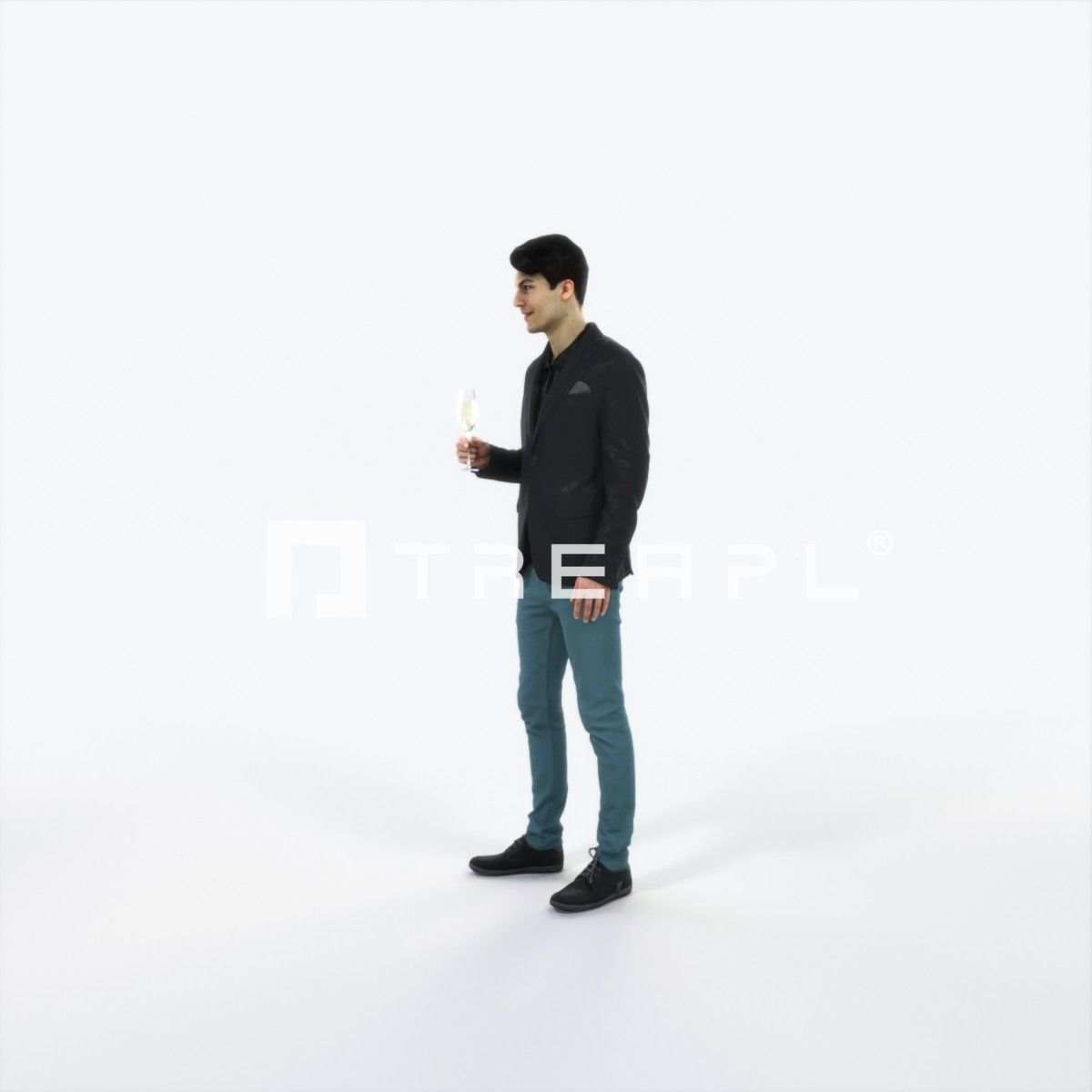 Prime 05G Champagne Glass Casual Man Low-poly 3D model_6