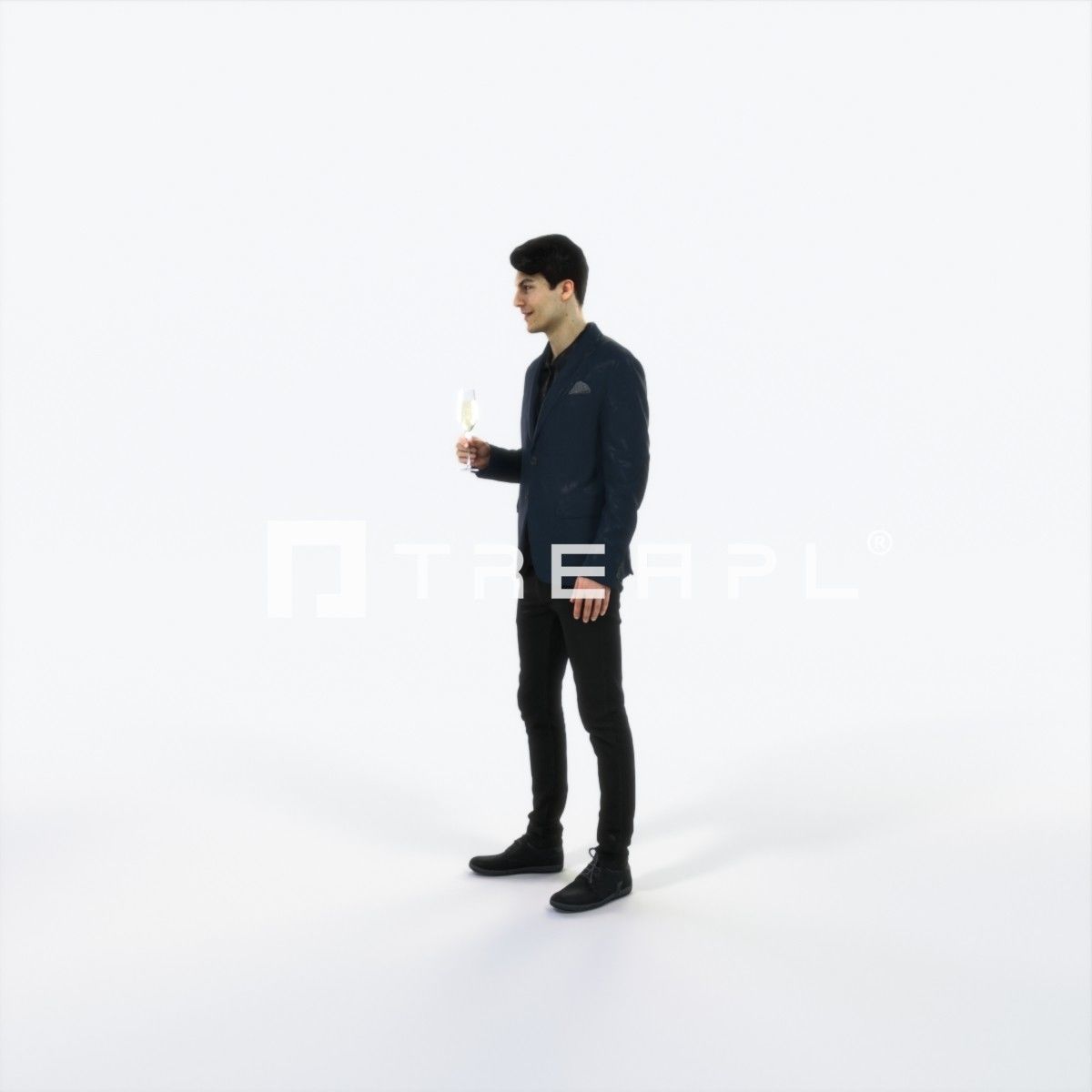 Prime 05F Champagne Glass Casual Man Low-poly 3D model_6