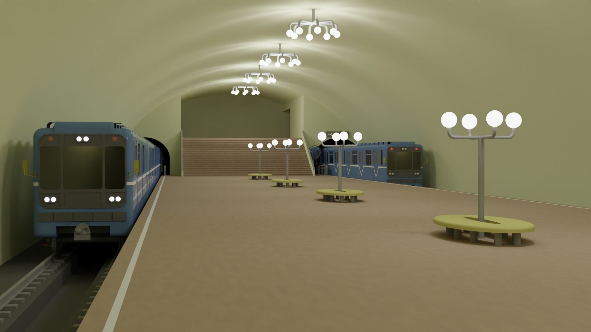 Metro station and train Low-poly 3D model_2