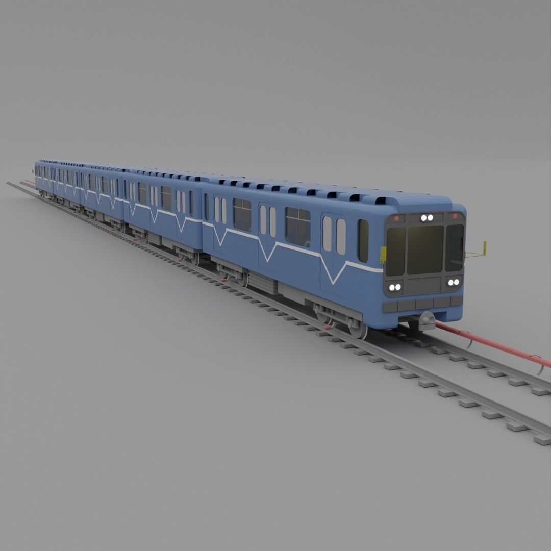 Metro station and train Low-poly 3D model_1