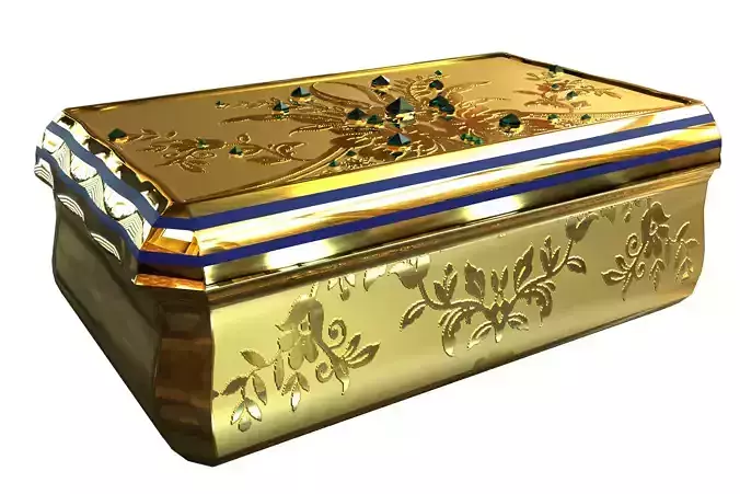 Golden snuffbox cascet incrusted with jewels 3D model