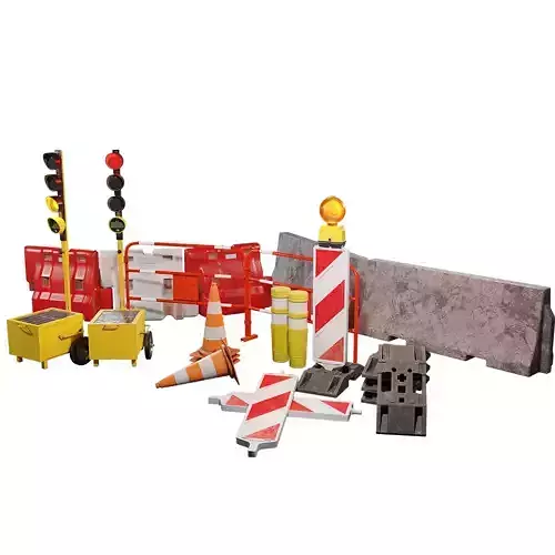 Roadwork traffic signs pack Low-poly 3D model
