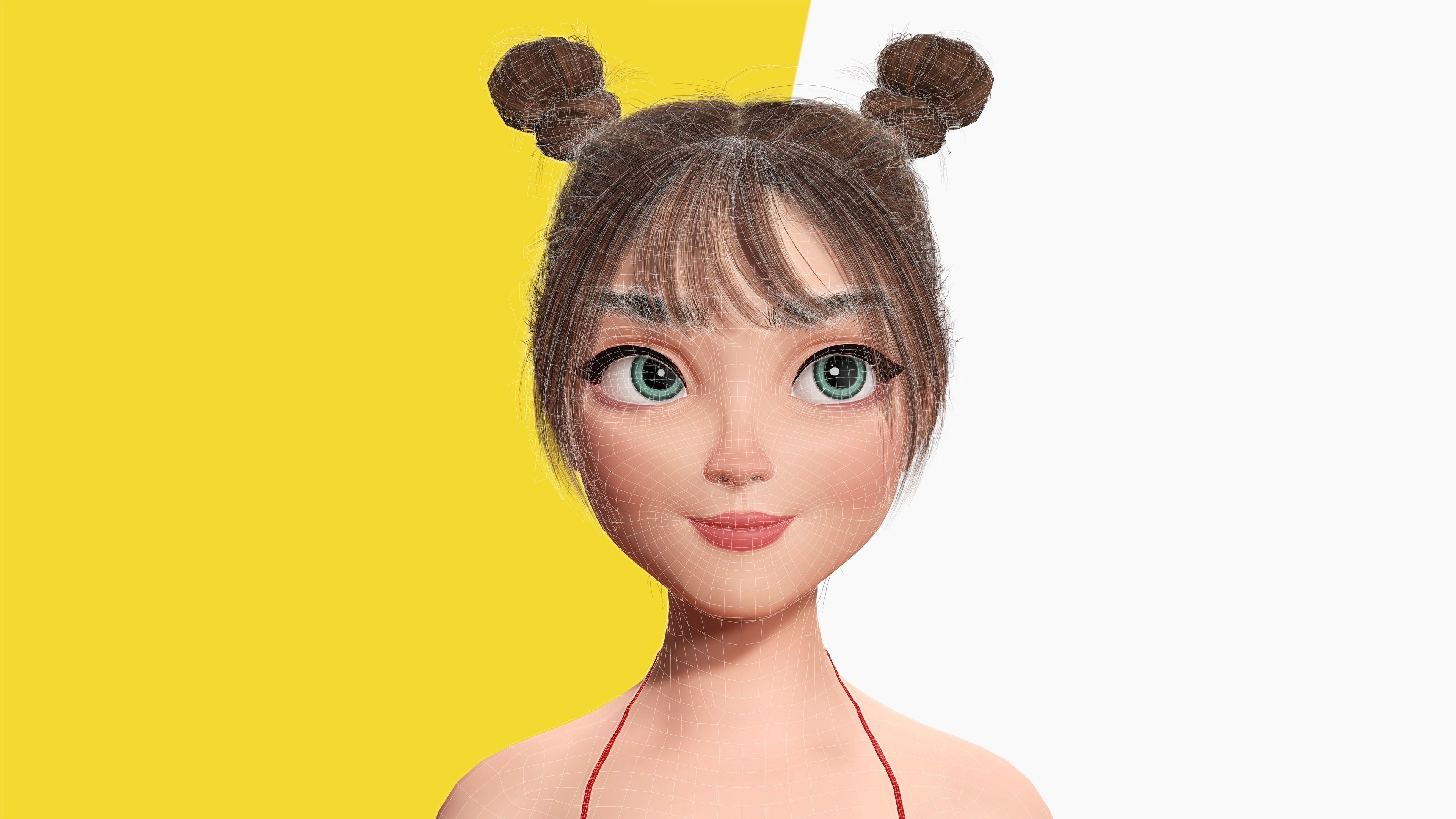 Stylized Cute Girl Low-poly 3D model_40