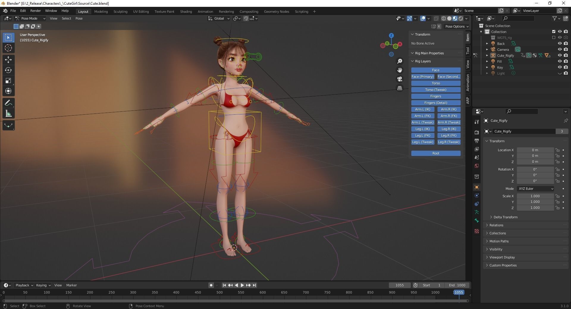 Stylized Cute Girl Low-poly 3D model_21