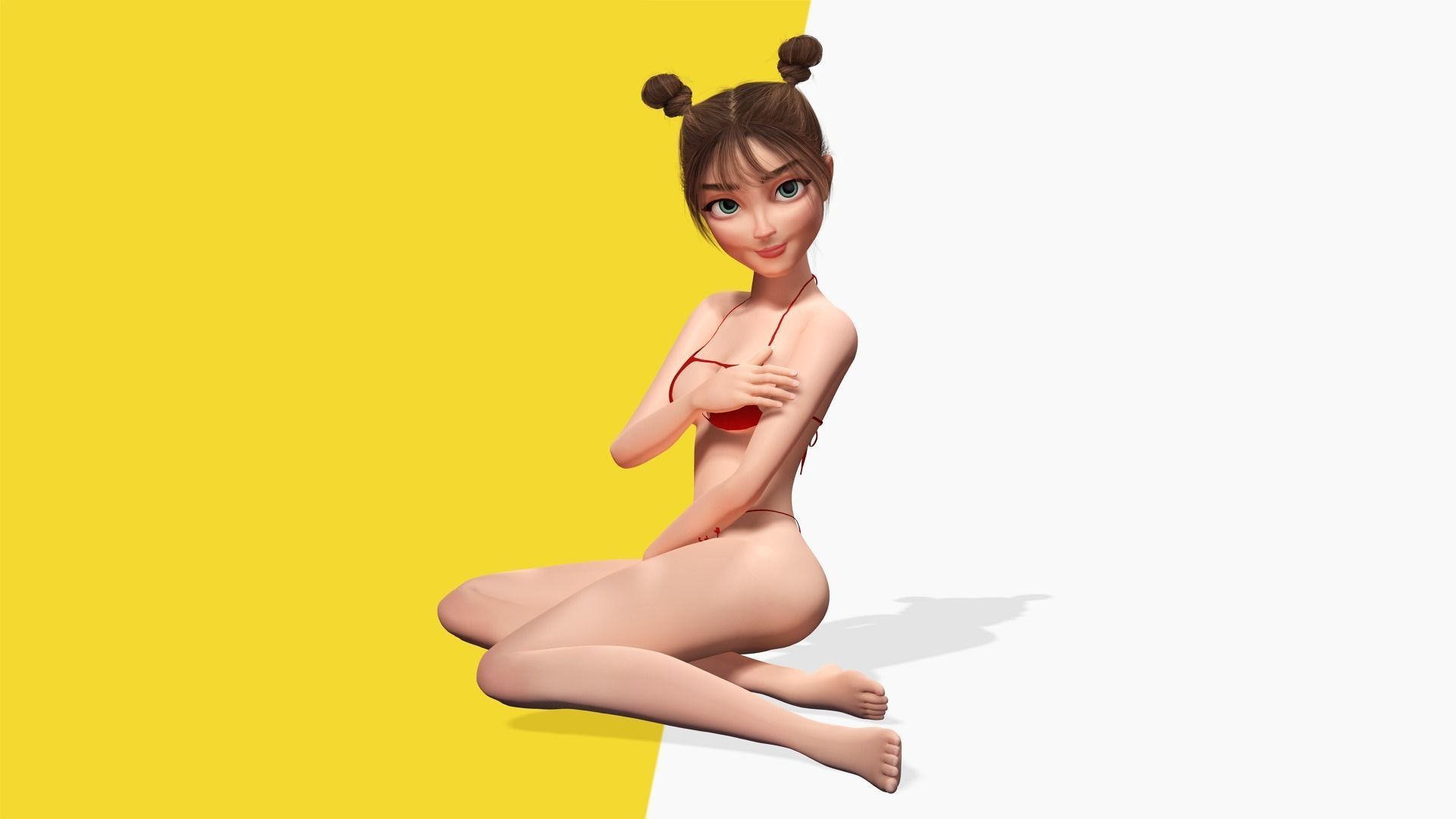 Stylized Cute Girl Low-poly 3D model_11