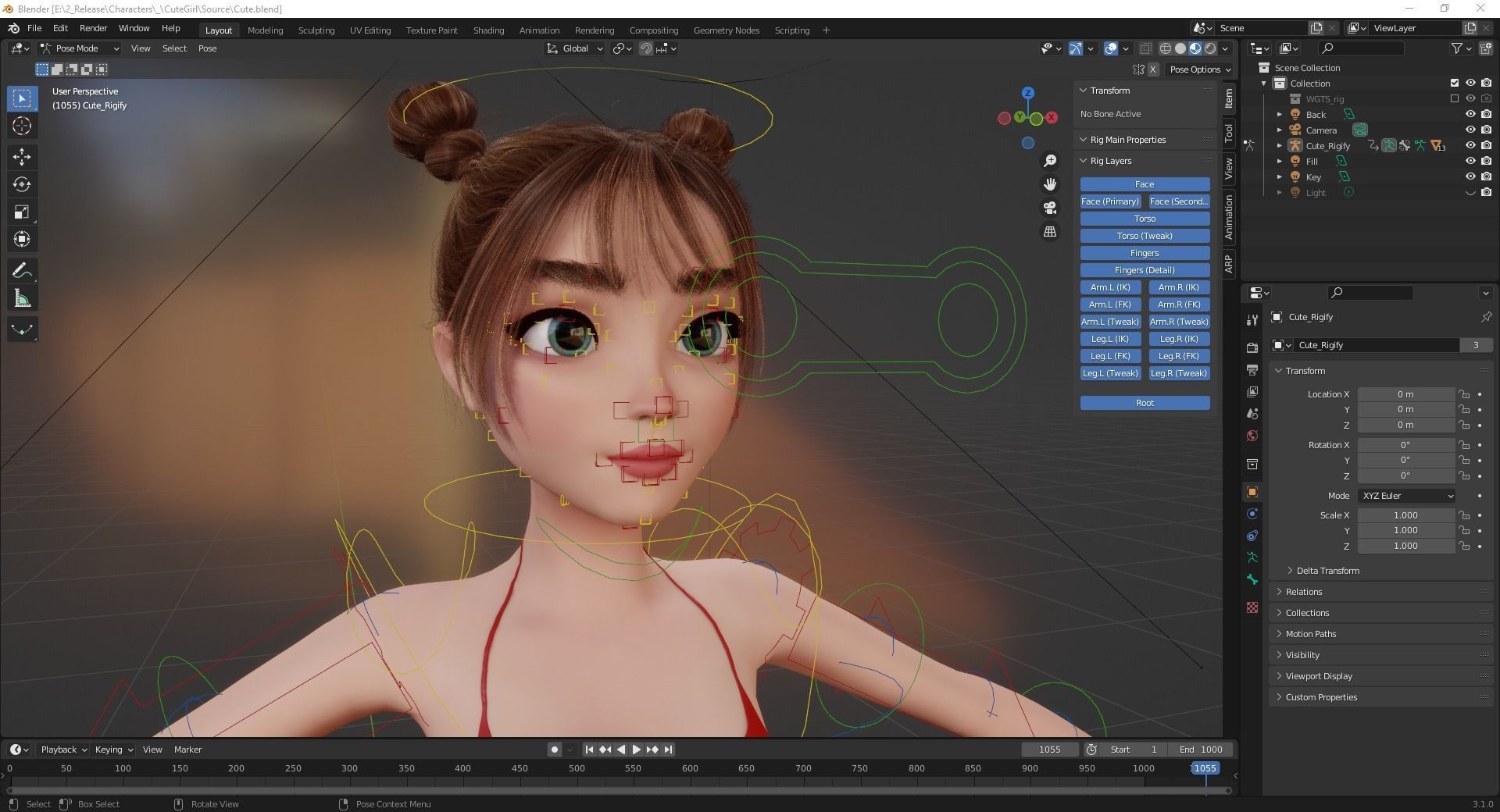 Stylized Cute Girl Low-poly 3D model_20