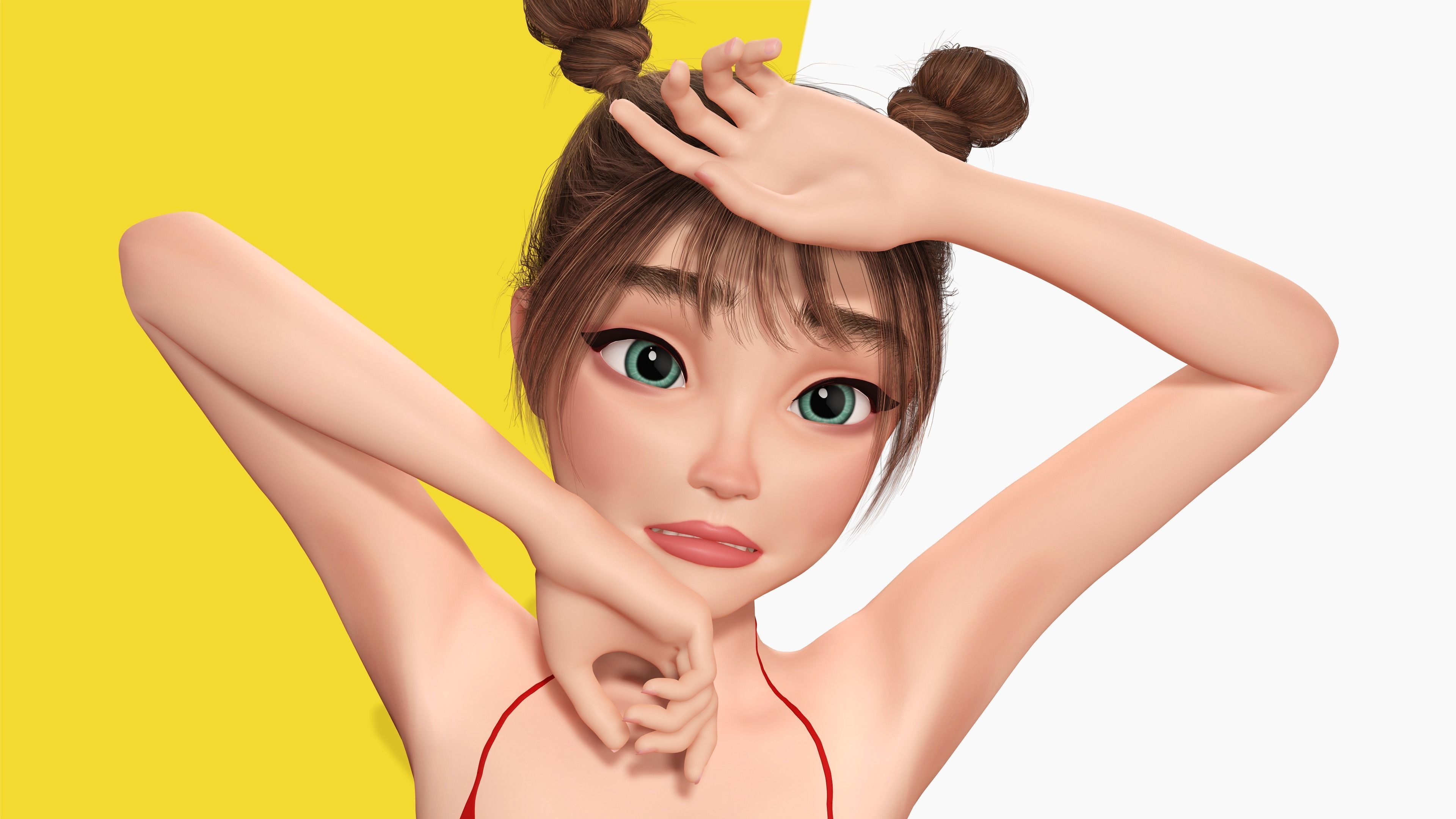 Stylized Cute Girl Low-poly 3D model_44