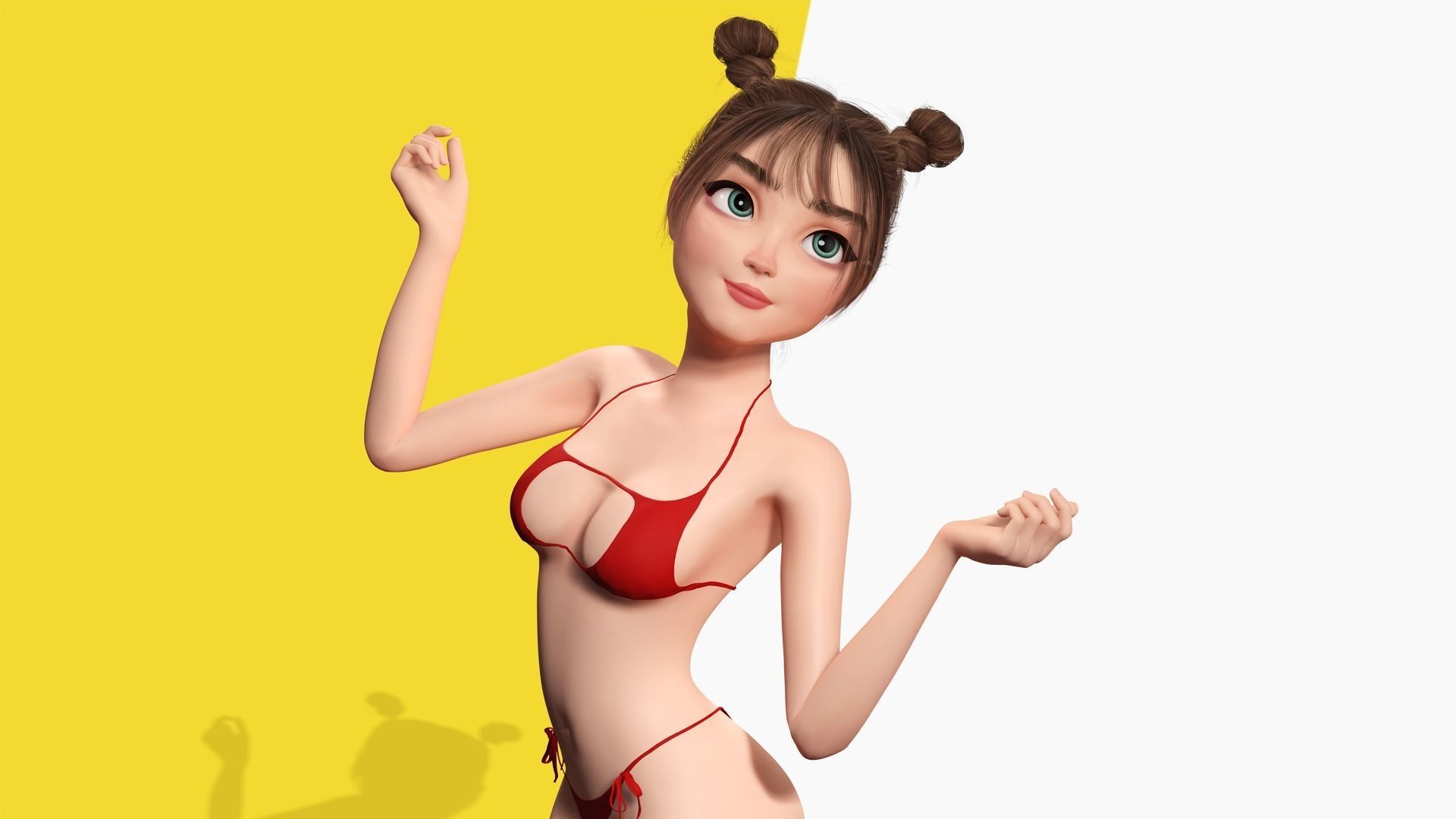 Stylized Cute Girl Low-poly 3D model_16