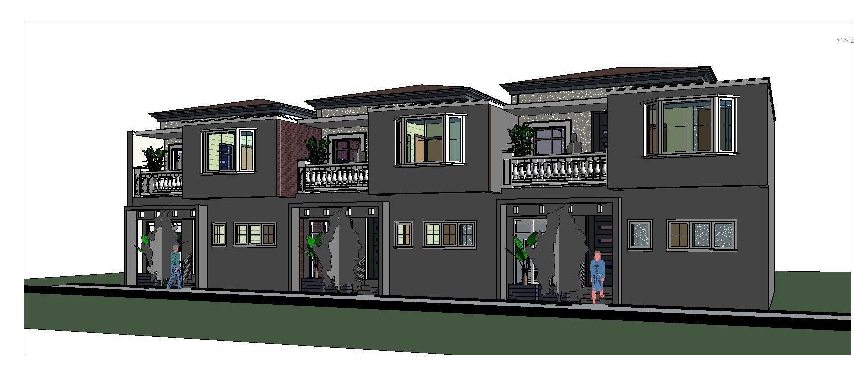 Three Block apartment Building  Low-poly 3D model_12
