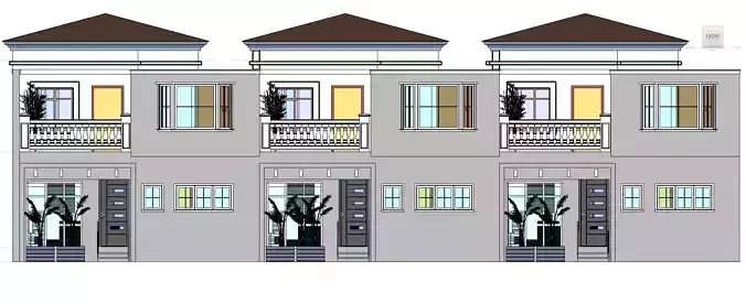 Three Block apartment Building  Low-poly 3D model