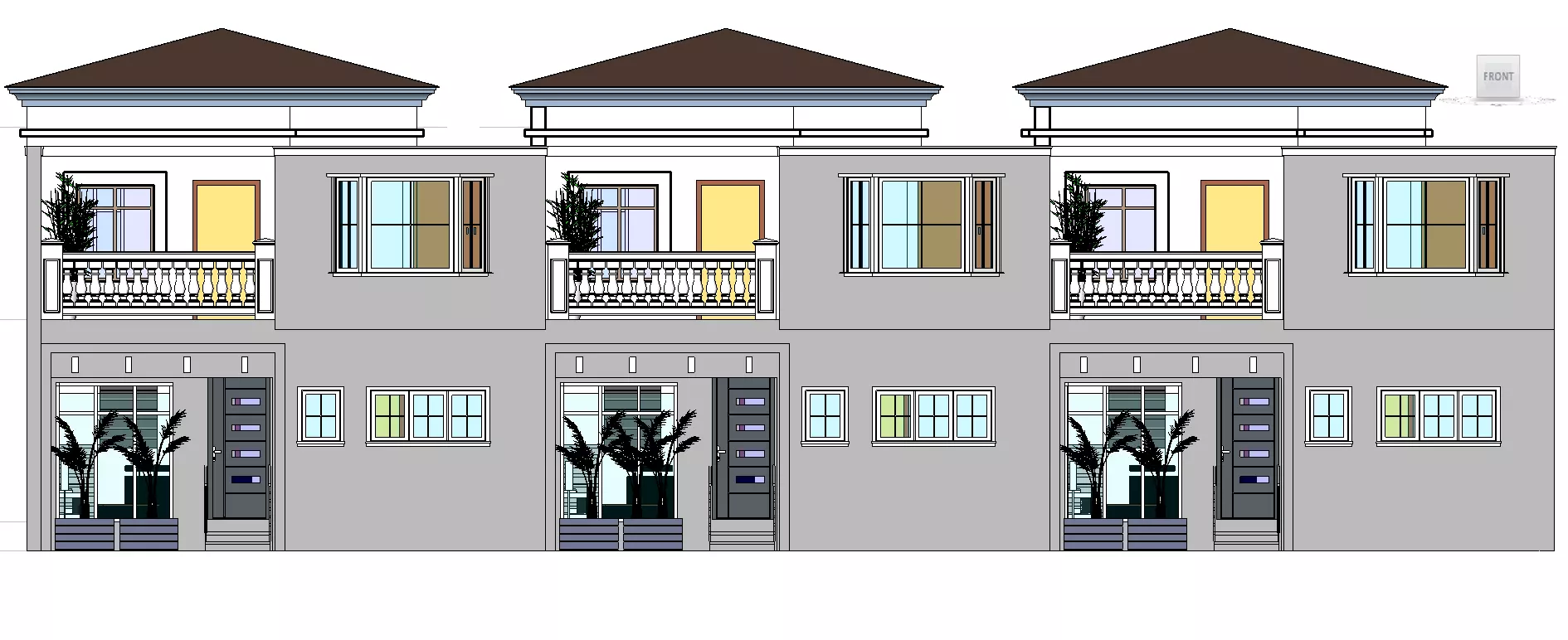 Three Block apartment Building  Low-poly 3D model_0