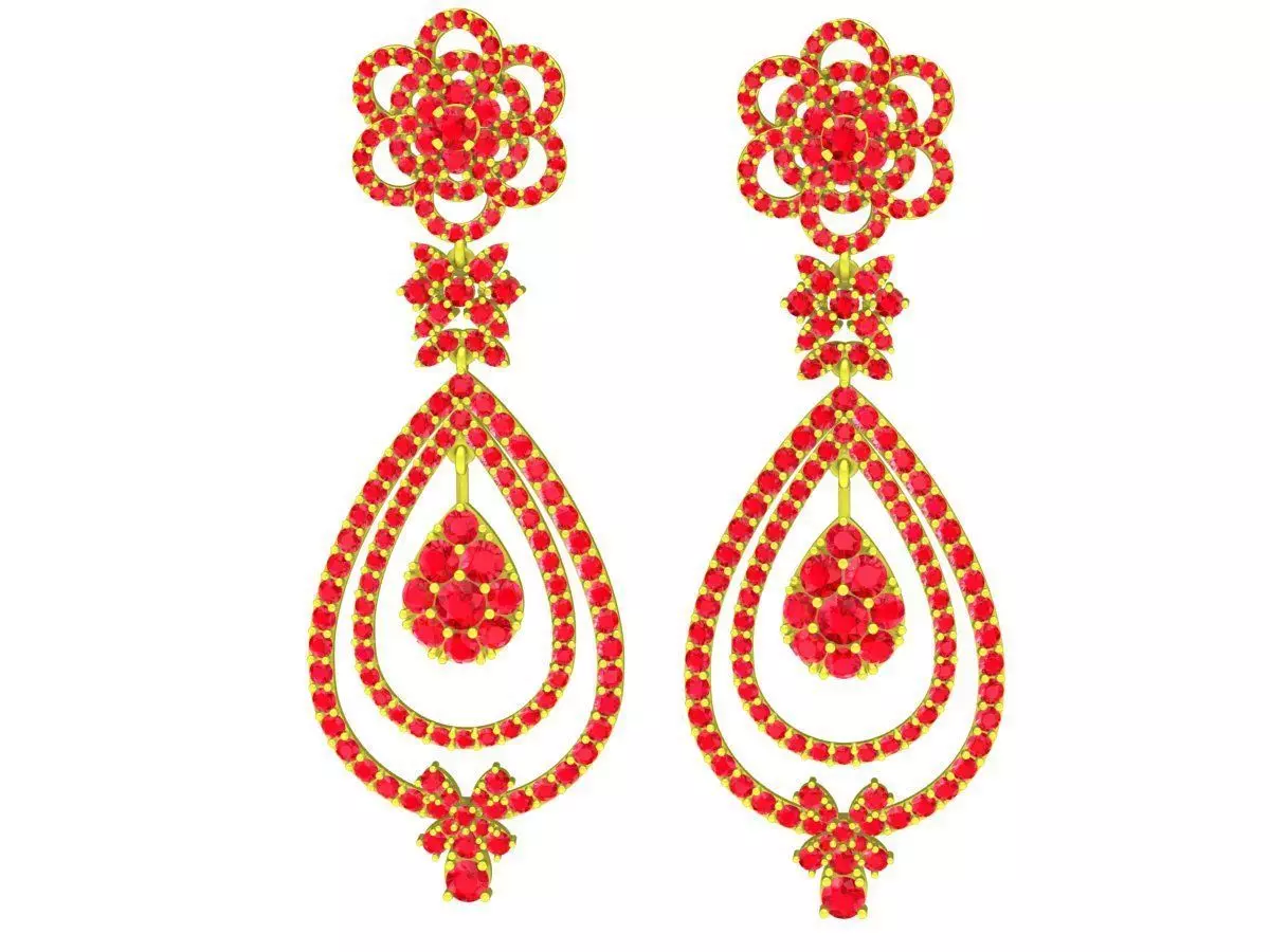 Luxury Teardrop Chandelier Gemstone Earrings for Women 5843 3D print model