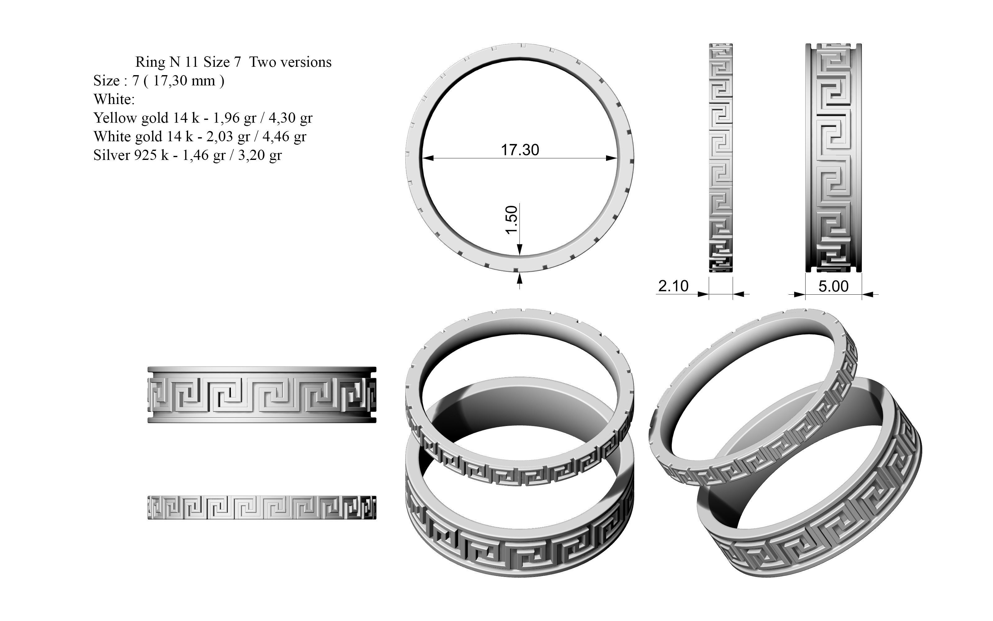 Ring N 11 Size 7 Two versions 3D print model_1
