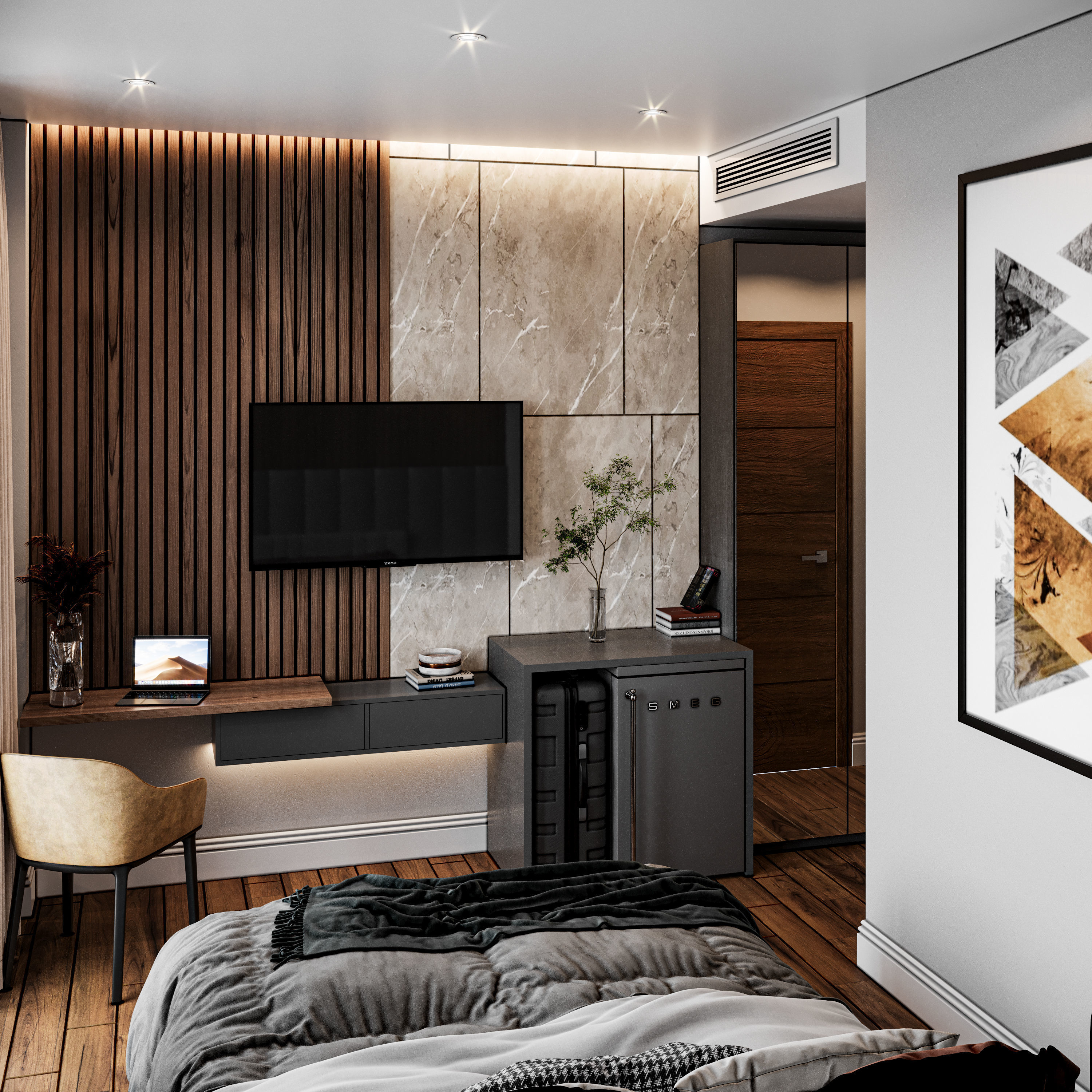 Hotel Room Design 3D model_1
