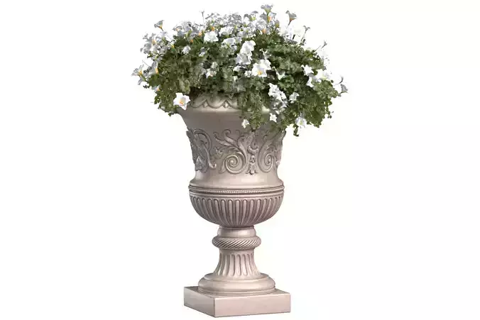  White flowers in a classic vase for decorating the facade