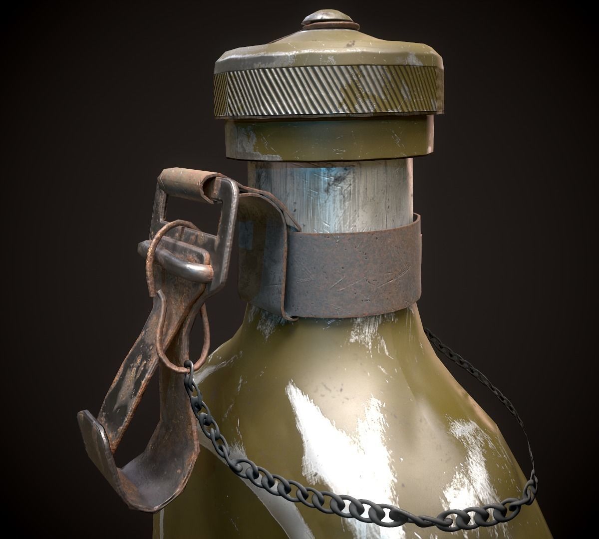 Vintage Military Water Flask - Low poly Game-ready PBR 3D Model Low-poly 3D model_14