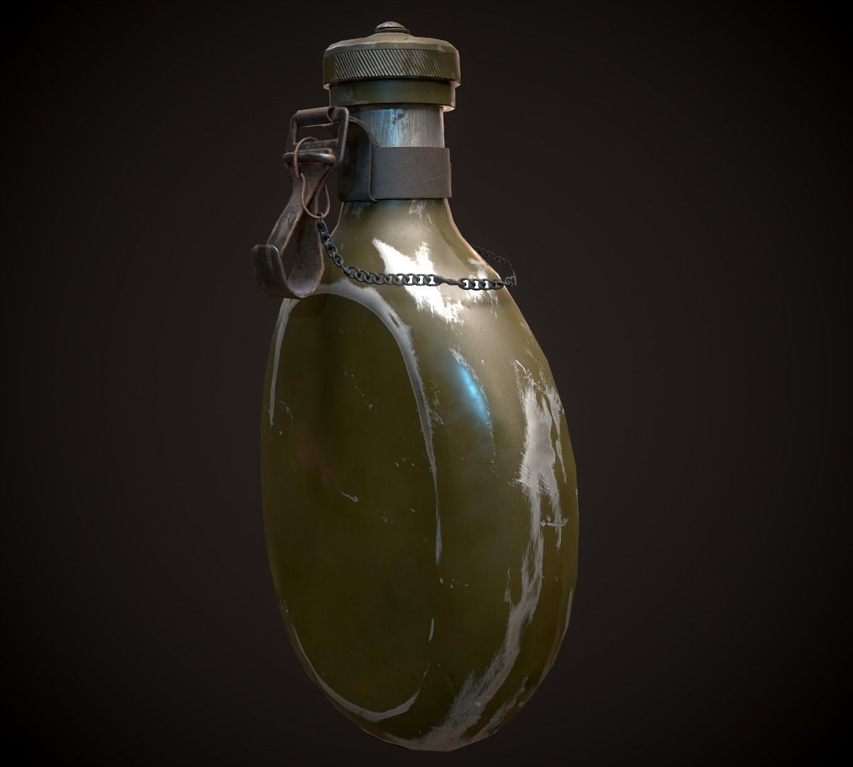 Vintage Military Water Flask - Low poly Game-ready PBR 3D Model Low-poly 3D model_9