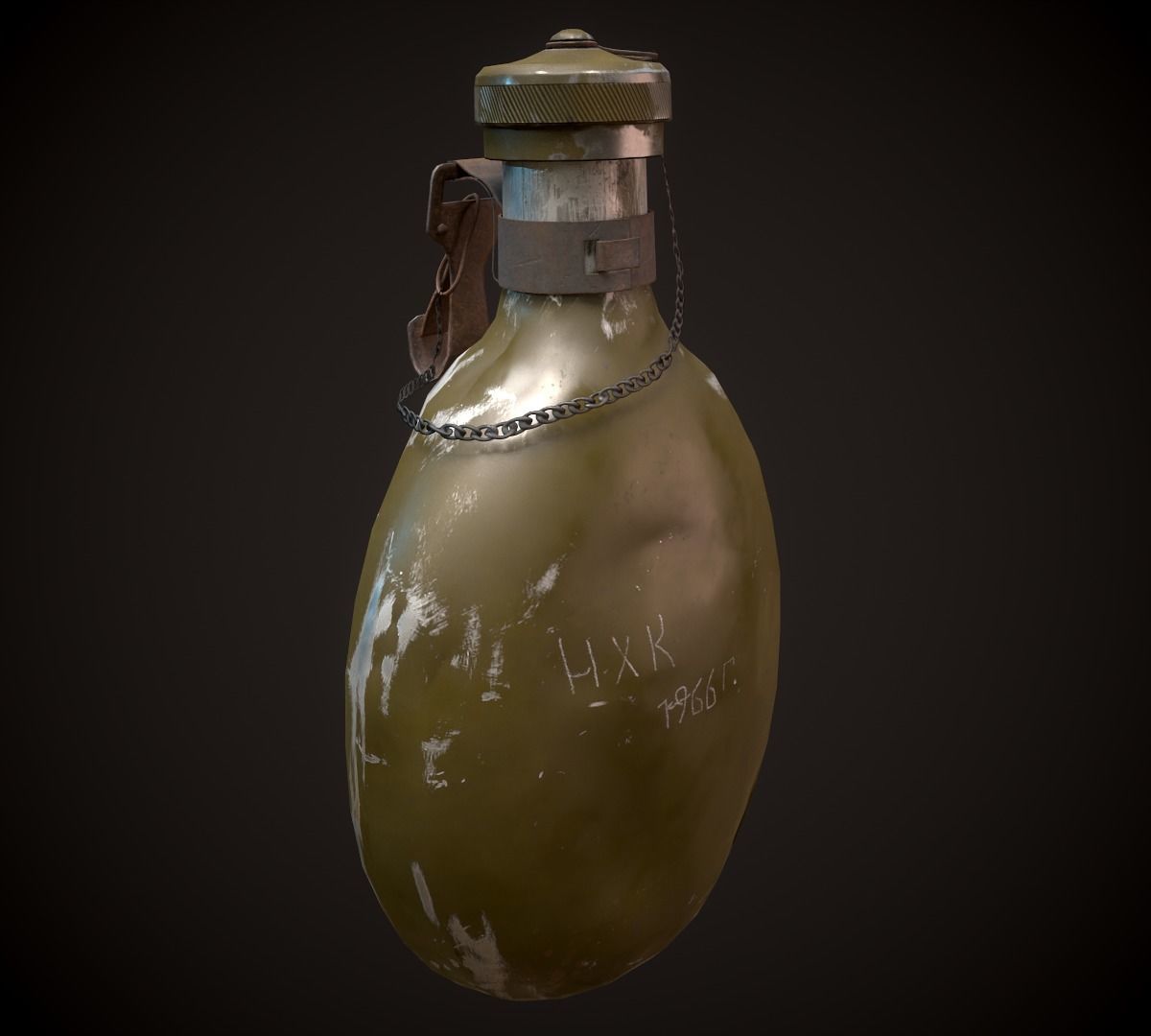 Vintage Military Water Flask - Low poly Game-ready PBR 3D Model Low-poly 3D model_8