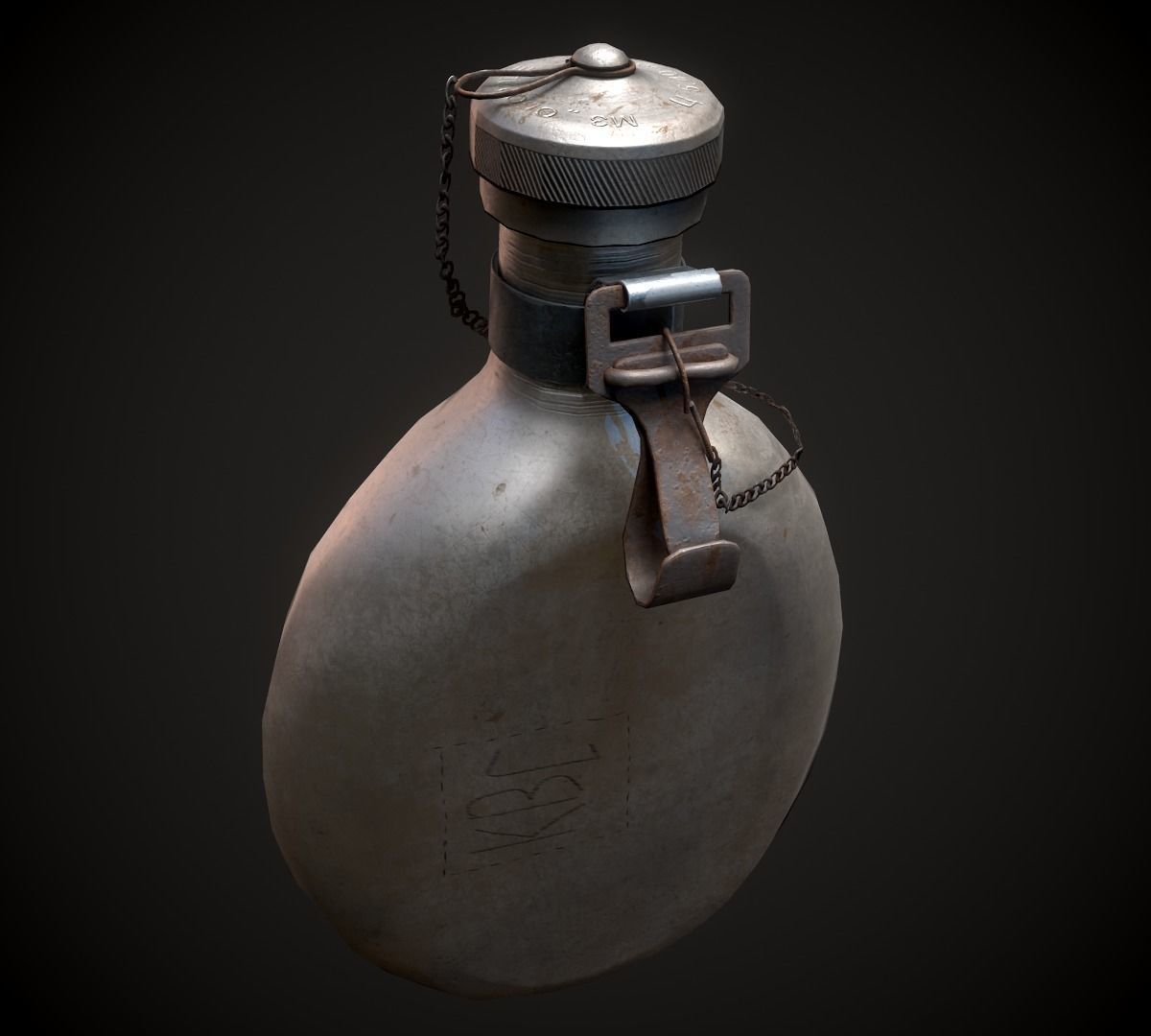 Vintage Military Water Flask - Low poly Game-ready PBR 3D Model Low-poly 3D model_5