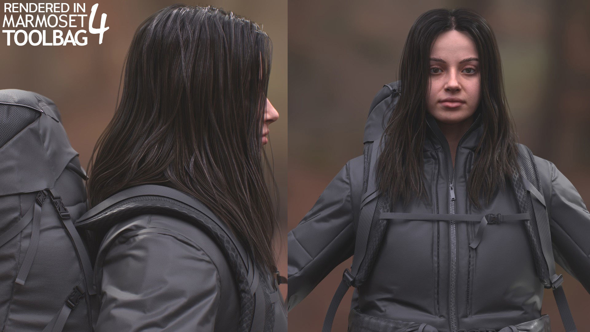 Woman Backpacker - Modular - Rigged Low-poly 3D model_10