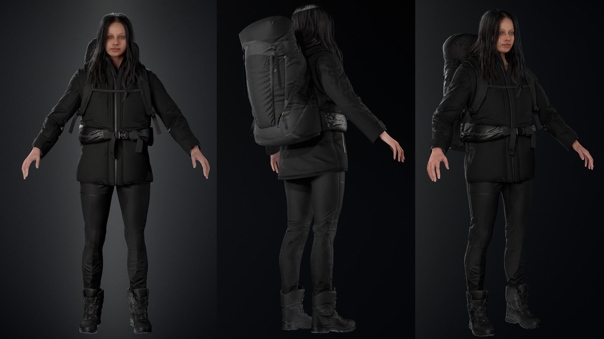 Woman Backpacker - Modular - Rigged Low-poly 3D model_16