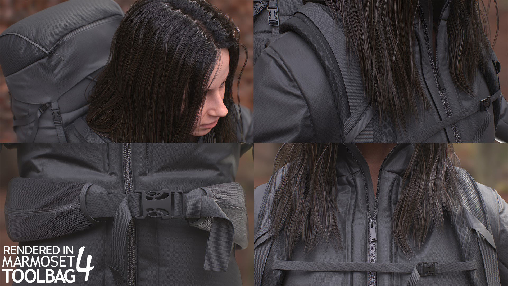 Woman Backpacker - Modular - Rigged Low-poly 3D model_11