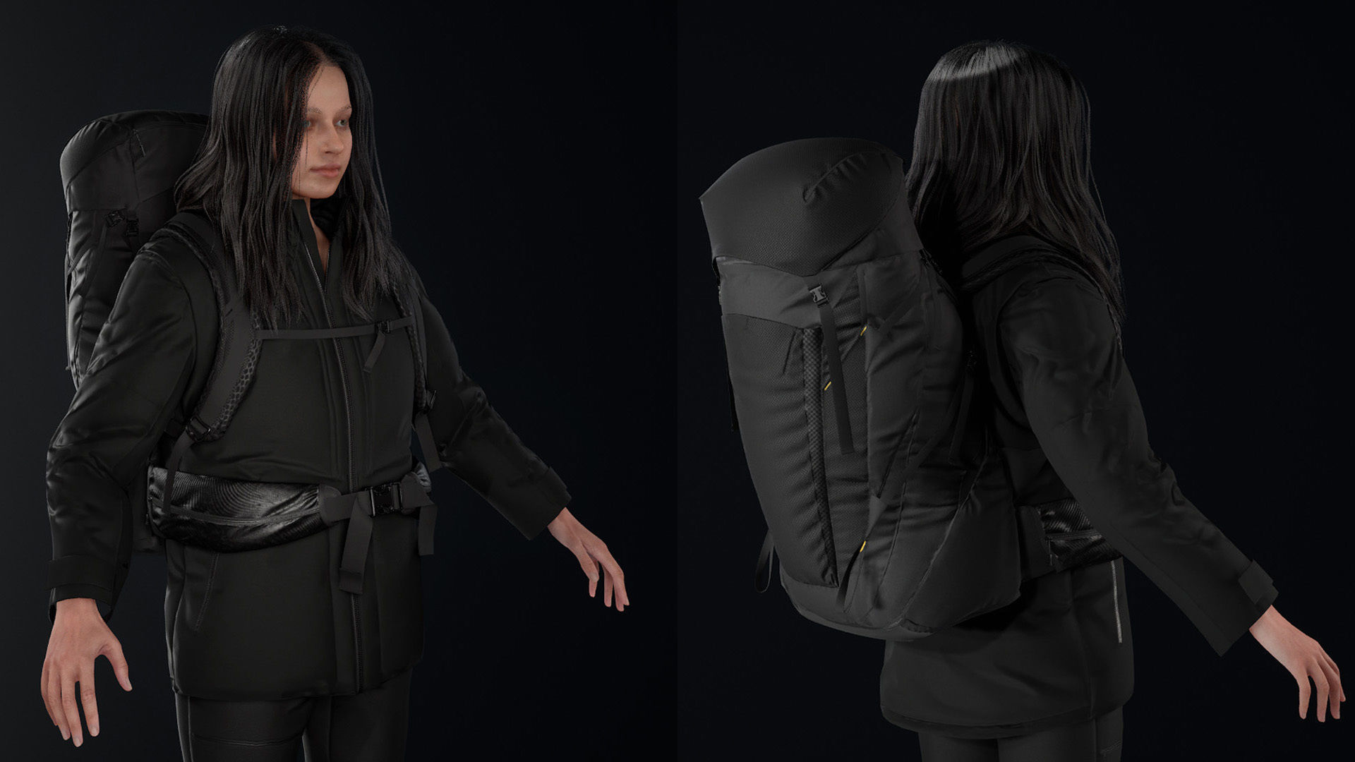 Woman Backpacker - Modular - Rigged Low-poly 3D model_19