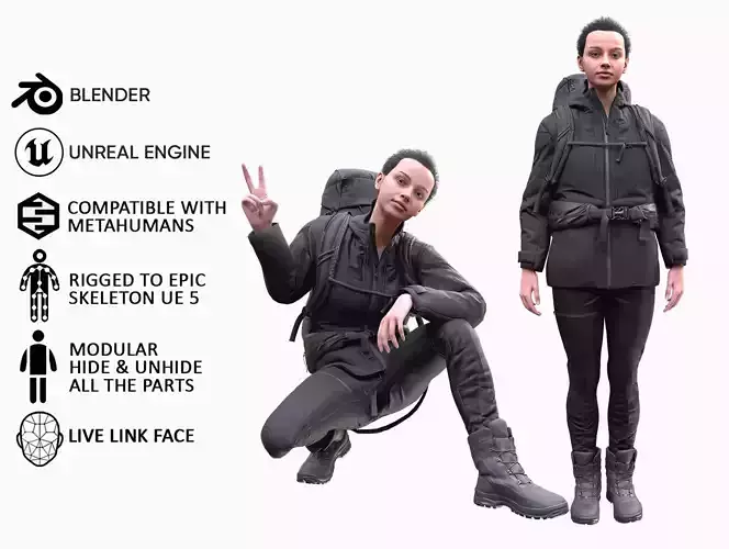 Woman Backpacker - Modular - Rigged Low-poly 3D model