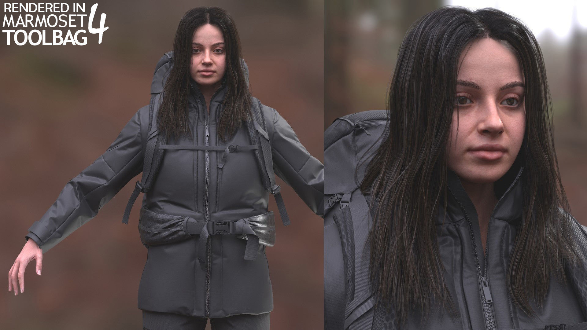 Woman Backpacker - Modular - Rigged Low-poly 3D model_3