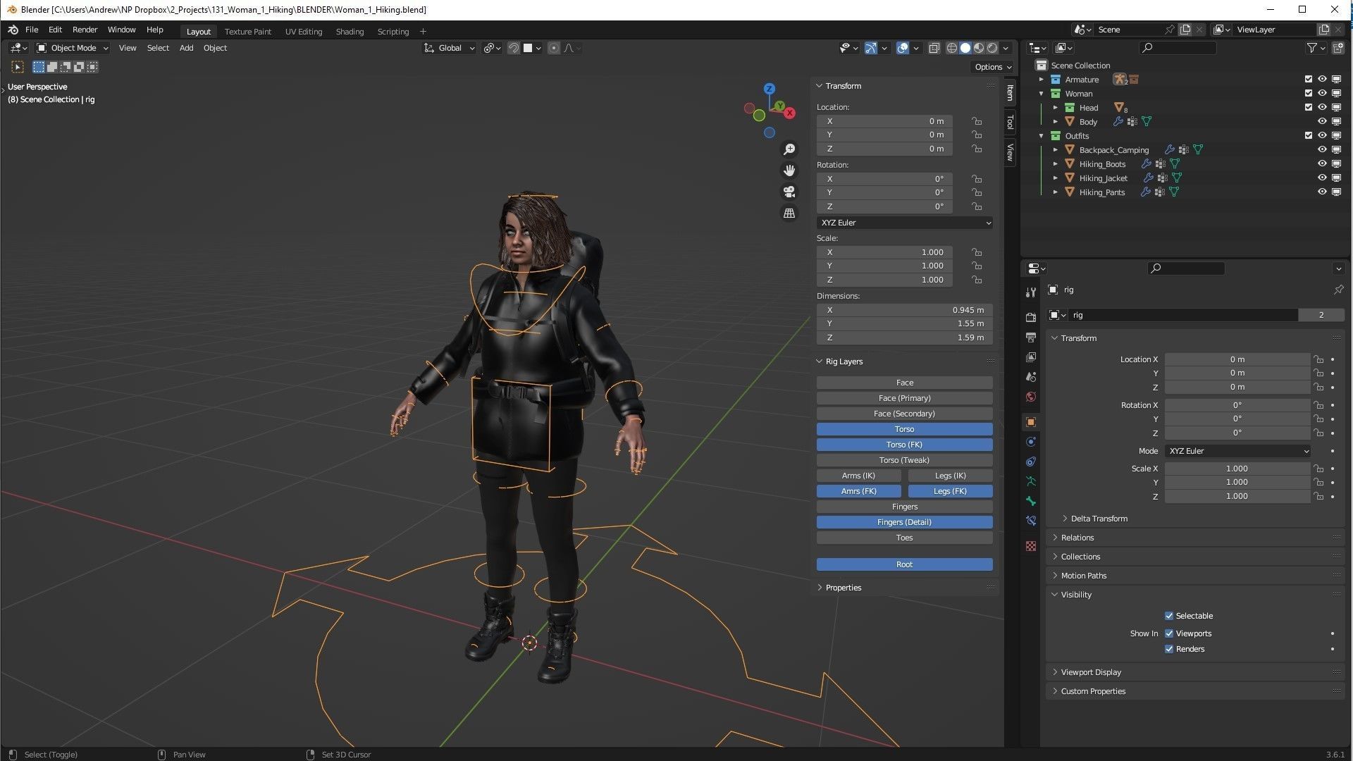 Woman Backpacker - Modular - Rigged Low-poly 3D model_5
