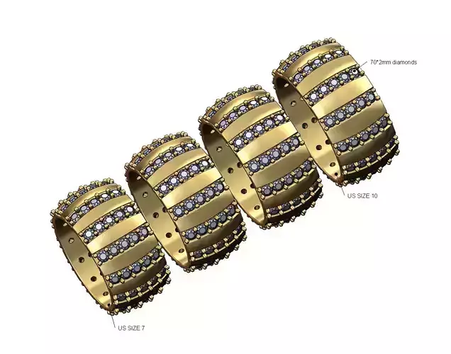Wide diamond strips dome cigar band US sizes 7to10