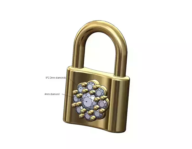 Round diamond cluster curved padlock pendant and charm