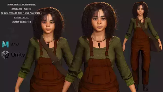 AAA 3D REALISTIC HUMAN CHARACTER - AFRICAN BLACK TEENAGE GIRL Low-poly 3D model