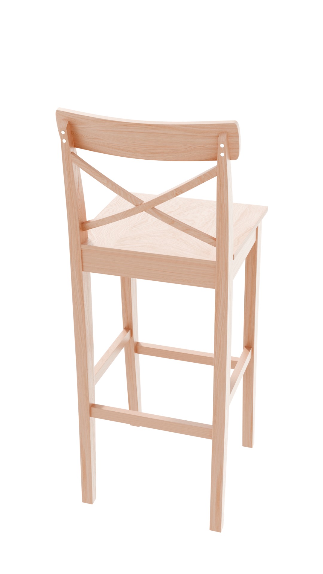 White wood bar chair 3D model_4