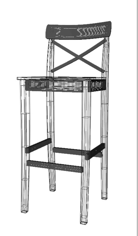 White wood bar chair 3D model_20
