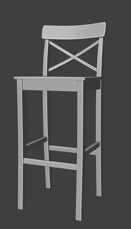 White wood bar chair 3D model_21
