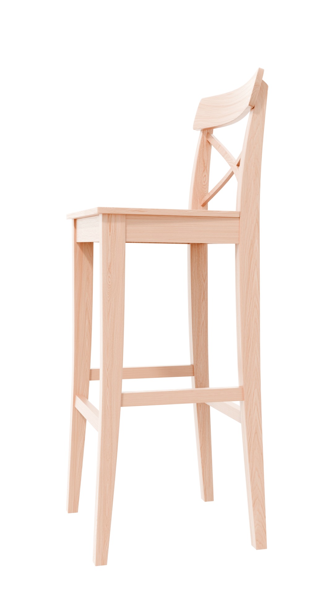 White wood bar chair 3D model_5