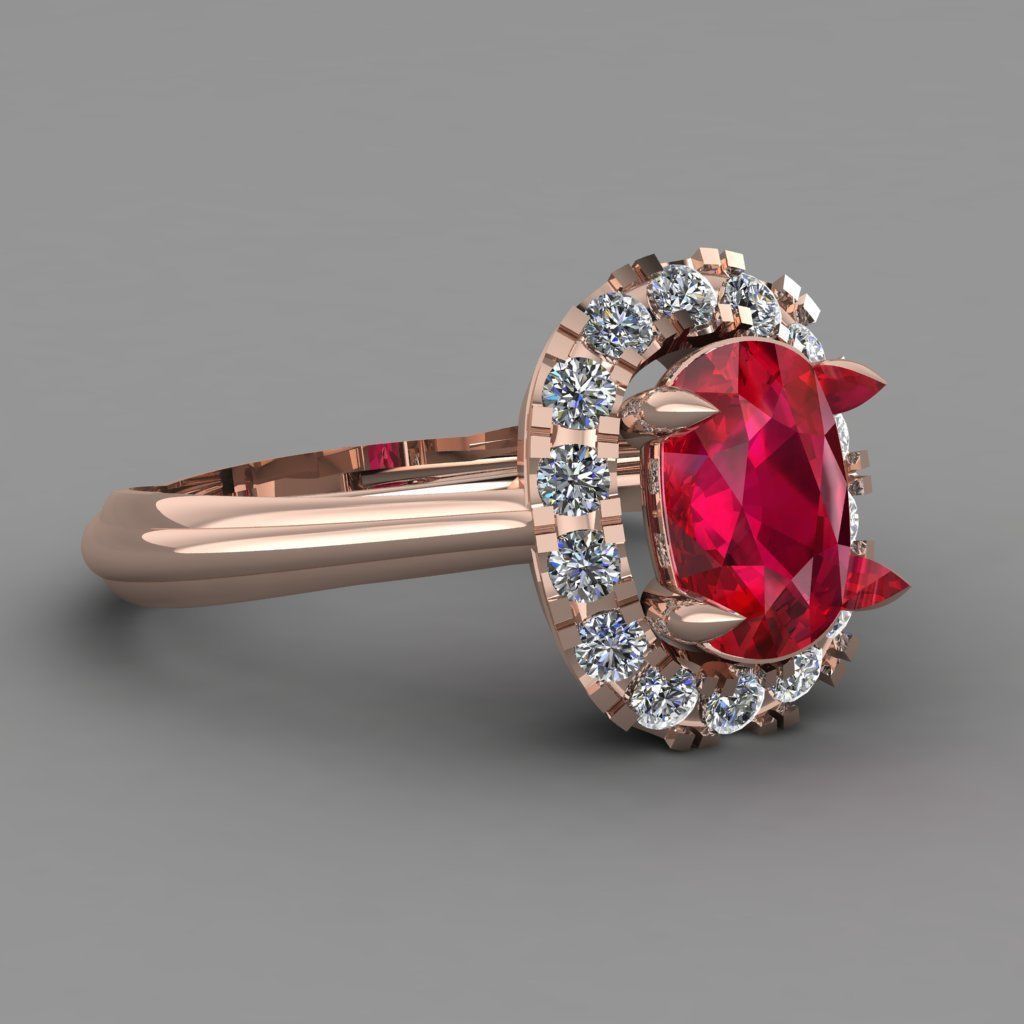 Ruby stone  Rose Gold Women Diamond Ring 3D print model 3D print model_1