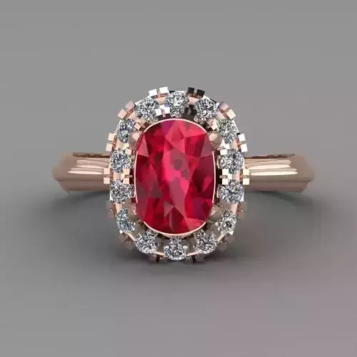 Ruby stone  Rose Gold Women Diamond Ring 3D print model