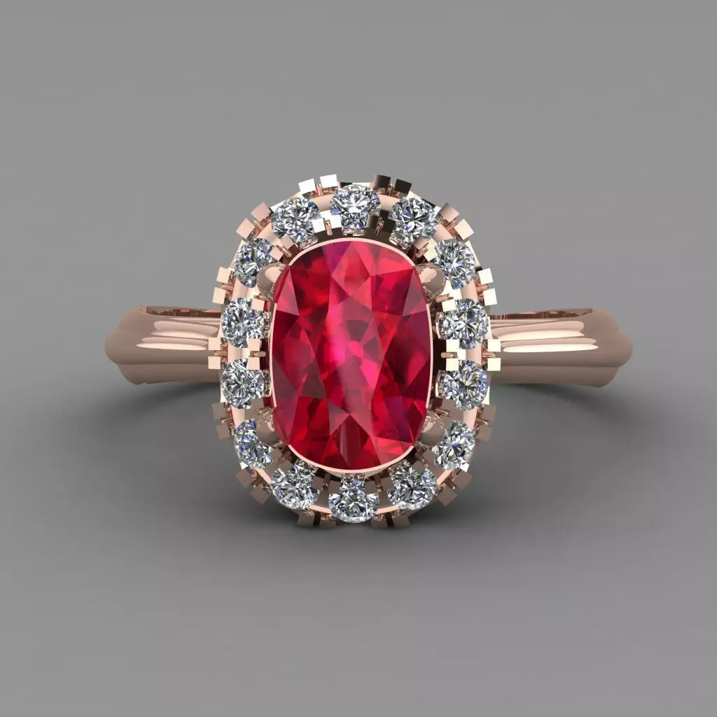 Ruby stone  Rose Gold Women Diamond Ring 3D print model 3D print model_0