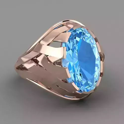 Blue Topaz Oval Rose Gold Women Diamond Ring 3D print model
