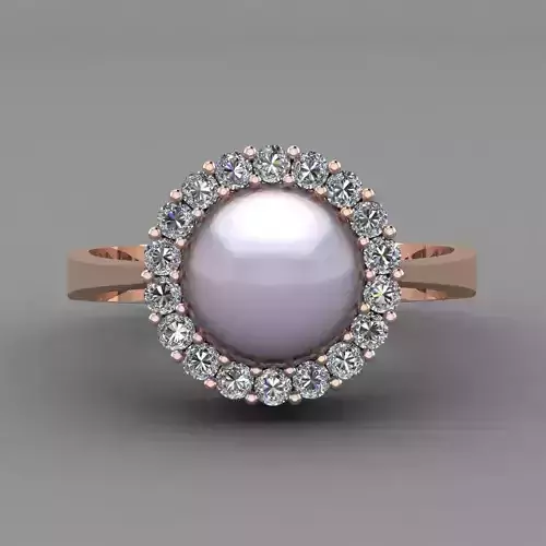 Pearl  Rose Gold Women Diamond Ring 3D print model